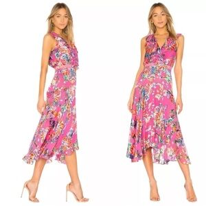Saloni Rita Pink  Floral Midi Dress